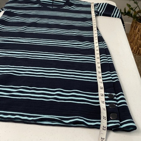 Talbots T by Talbots V-Neck Cotton Modal Stripe Dress Indigo/Gulf Stream Terry - Picture 11 of 16